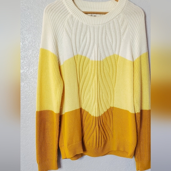 Venus Colorblock Yellow, Cream & Gold Cozy Cable Knit Sweater Size Large - Picture 5 of 9